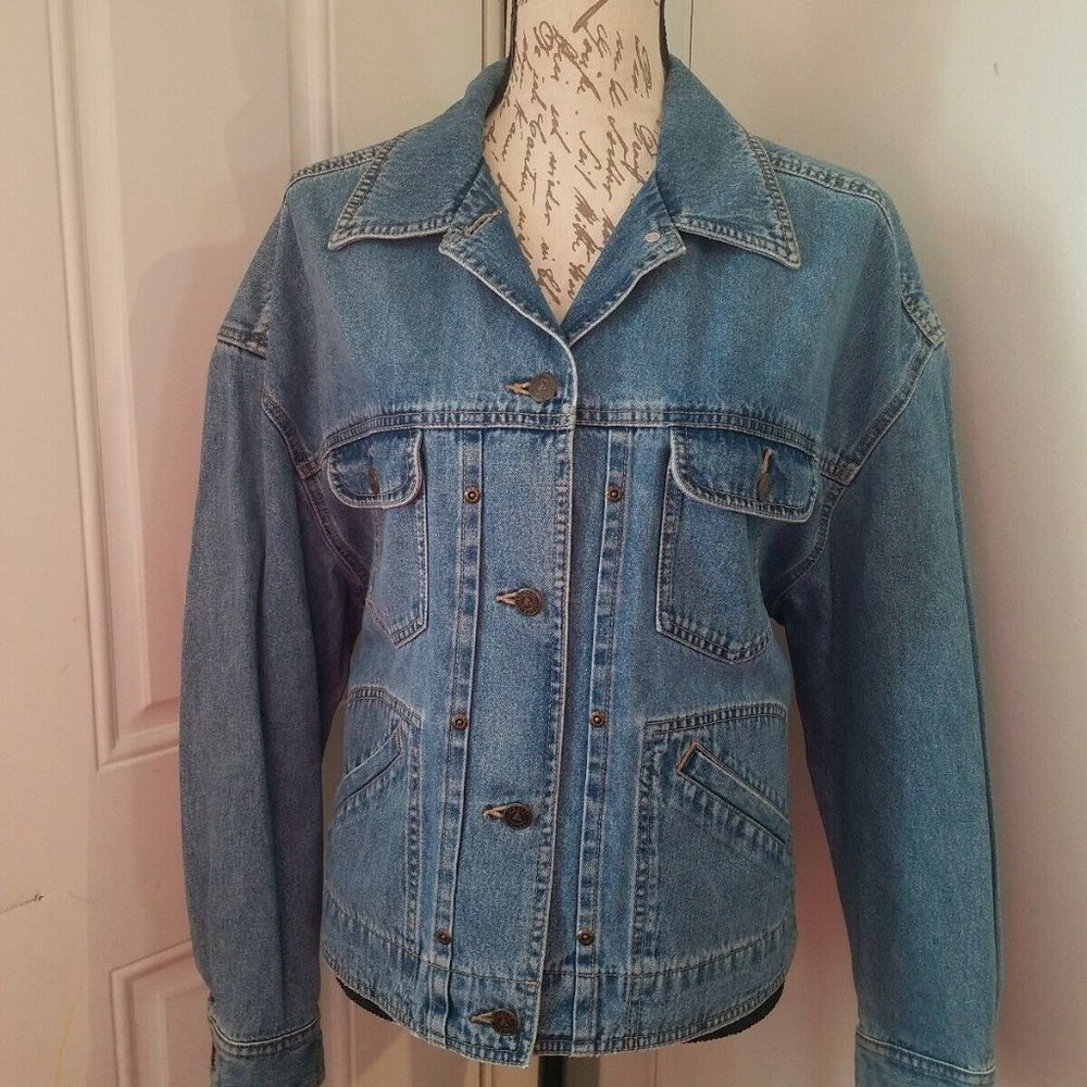 LADIES DENIM JACKET SIZE L by LIZ WEAR 4 BUTTONS U